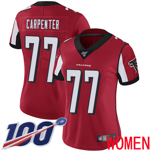 Atlanta Falcons Limited Red Women James Carpenter Home Jersey NFL Football #77 100th Season Vapor Untouchable->women nfl jersey->Women Jersey